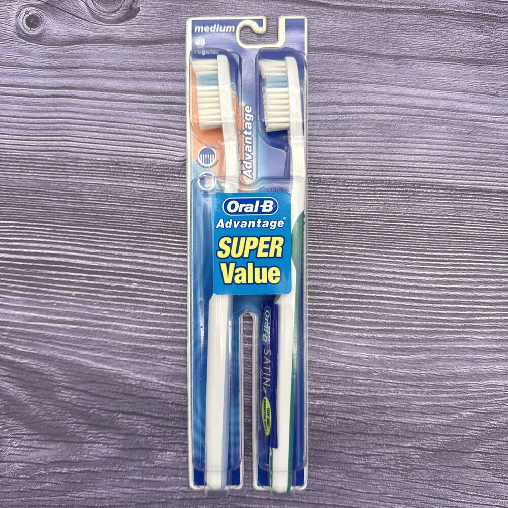 2 Pack Oral-B Advantage Toothbrush MEDIUM Bristles (40) Indicator VINTAGE USA